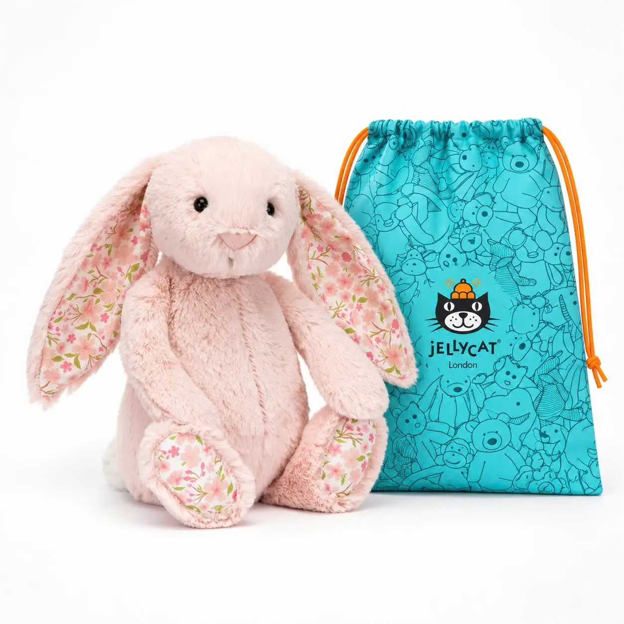 Jellycat Blossom Bashful Pink Bunny, Cuddly Floral Ear Rabbit Plush with Patterned Feet, Adorable Newborn Keepsake, Easter Basket & Birthday Present