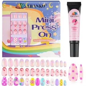 78PCS Kid Press on Nails, EBANKU 3 Pack Children Fake Nail Kit Full Cover Short False Fingernails with Nail Glue for Girl Nail Decoration (Colorful Polka Dots) Mommy & Me Valentine Nails Kit