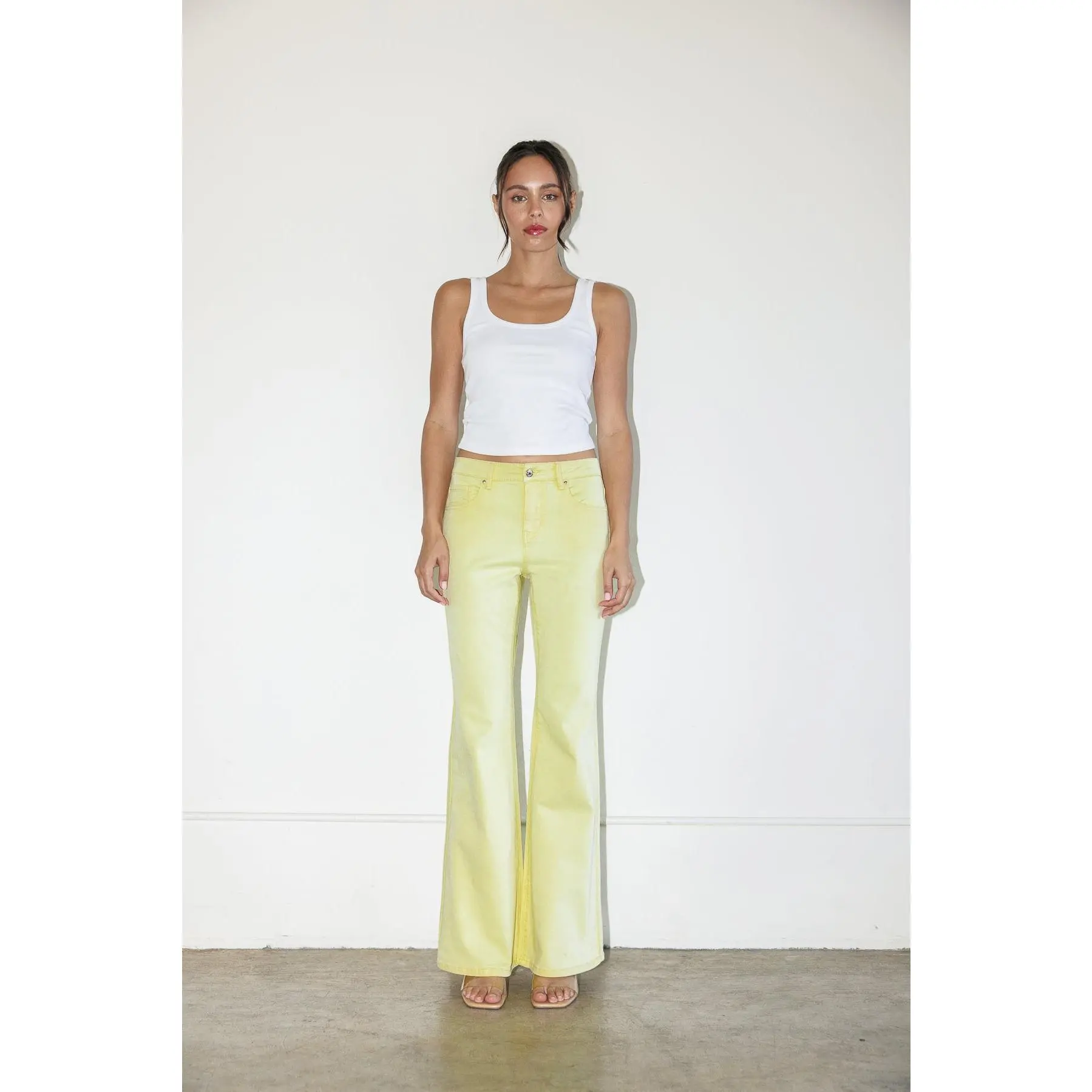 Soft Stretchy High Rise Everyday Flare Jeans - Lemongrass Yellow