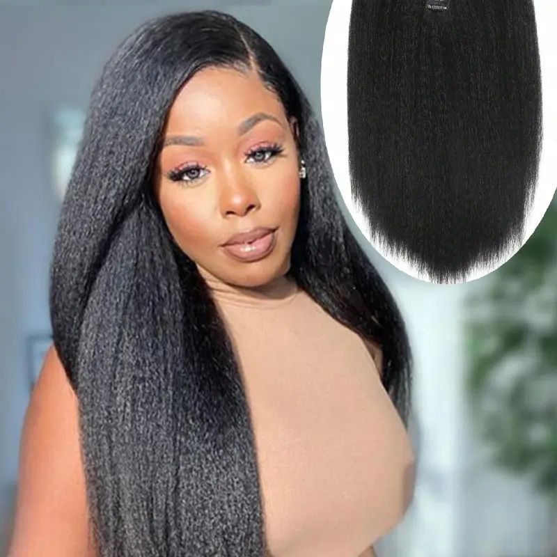 Kinky Straight Texture Clip in Hair Extensions, Black Gorgeous Fluffy Hair Extensions, Synthetic Hair Extensions for Party & Daily Use, Kinky Straight Yaki, Fluffy Hair Pieces, Hairstyle Extension