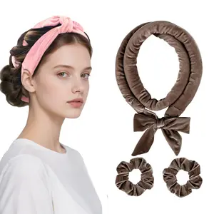 Heatless Hair Curler, No Heat Hair Curlers to Sleep in, Super Soft Ribbon Wrap for Long Hair, Overnight Heatless Curling Set with Scrunchies and Clip, for All Hair types (Brown)