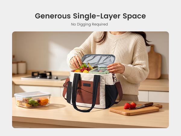 LOVEVOOK Lunch Box for Women, Quilted Insulated Lunch Bag Tote with 40oz Water Bottle Holder, Large Leakproof Cooler Bag for Women with Shoulder Strap, Work Office Nurse Teacher Picnic Travel