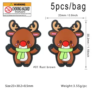 5 Cute Deer Scarf Silicone Beads, Durable Jewelry Making Materials, DIY Necklace Bracelet Keychain Accessories, Stylish Craft Supplies