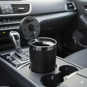 LED Car Ashtray with Creative Ambient Light | Leak-Proof Stainless Steel Liner, Non-Slip Design | Easy to Clean, Durable | Universal for SUV & Sedan | Practical Car Accessory Single Pack