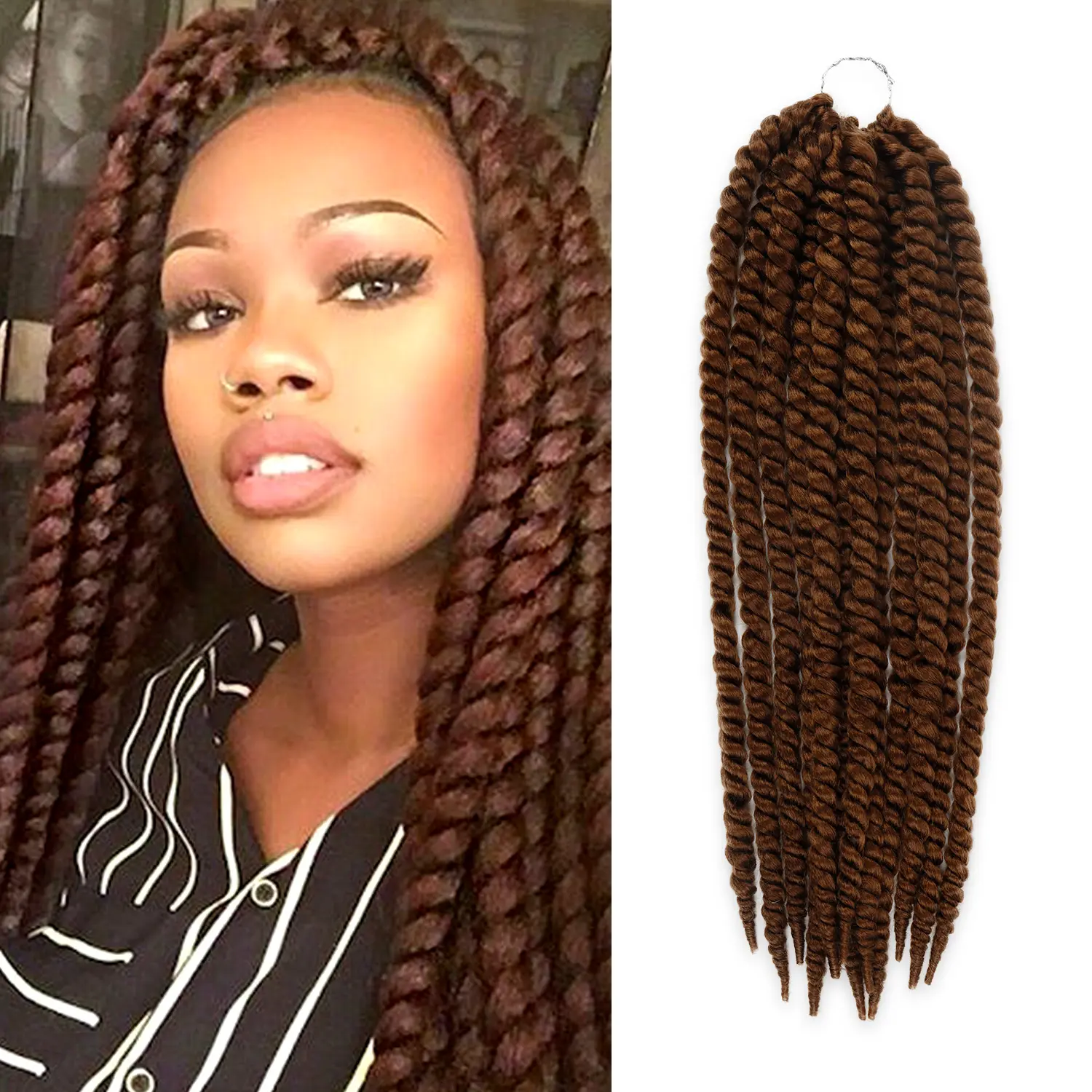 Authentic Synthetic Braided Hair, 2X Jumbo Senegalese Twist, 24 Inch Pre-looped Crochet Braids, 12 Strands/Pack