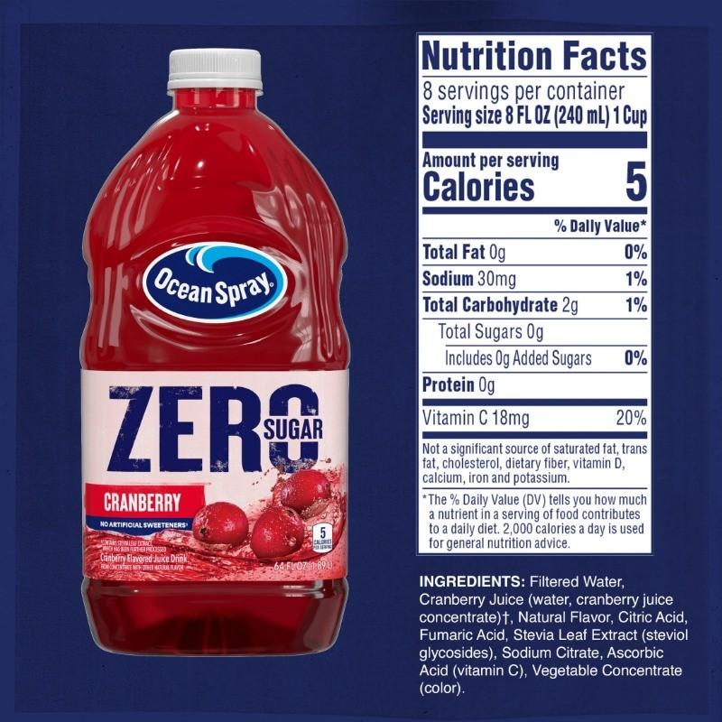 (4 pack) Ocean Spray® ZERO Sugar Cranberry Juice Drink, 64 fl oz Bottle