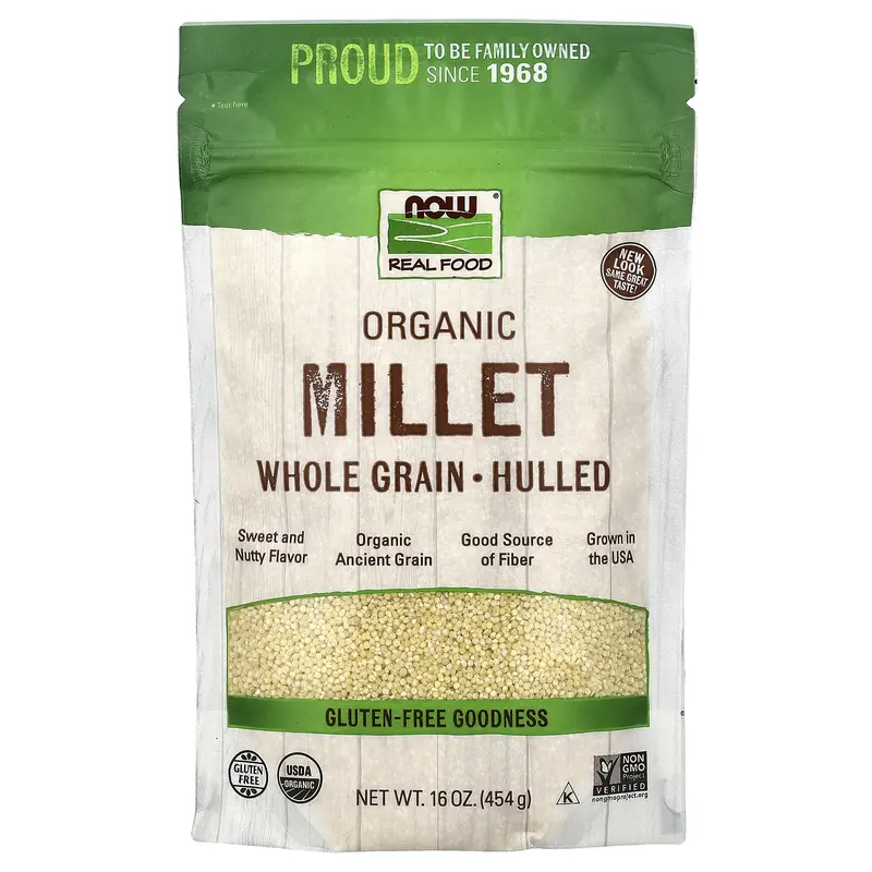 NOW Foods Organic Millet Whole Grain, Hulled, 16 oz (454 g)