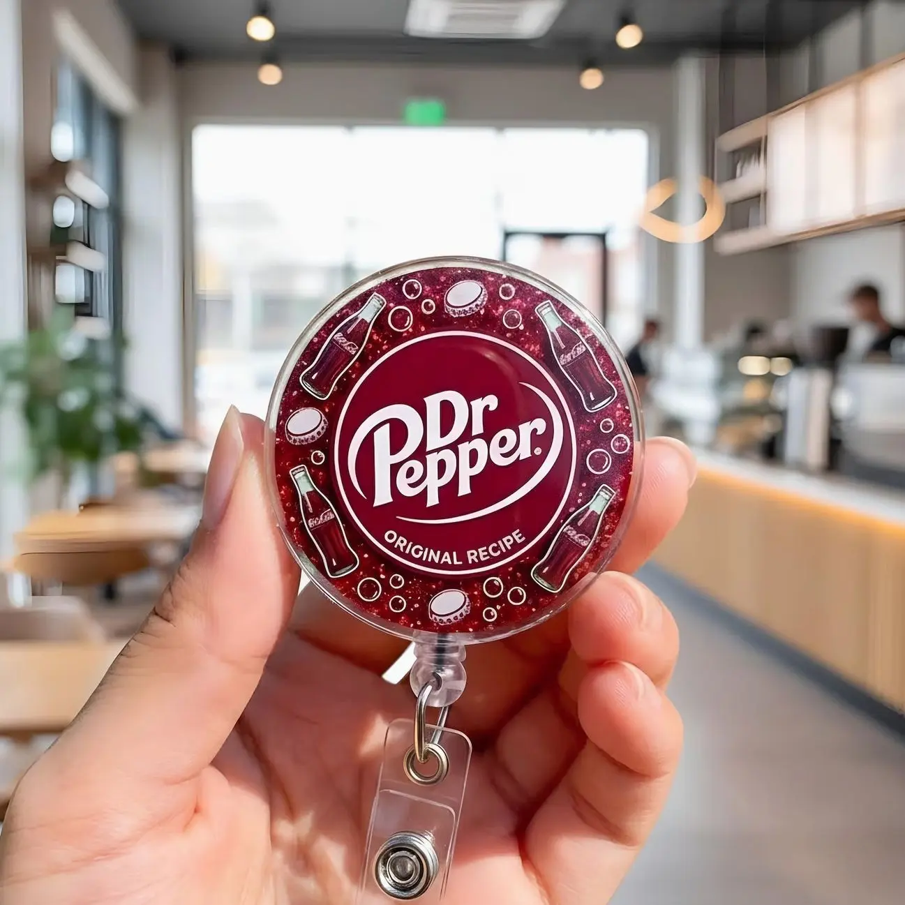 Dr Pepper Soda Badge Reel, Drinks Acrylic ID Holder, Cute Work Accessory, Funny Graphic Badge Reel, Unique Gift for Soda Lovers