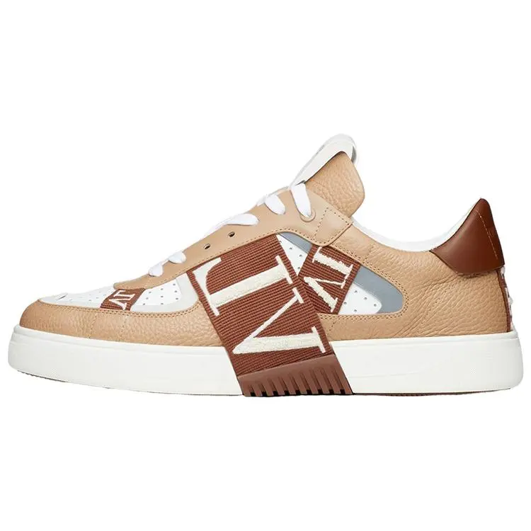 Men's Valentino VL7N Low-Top Lace-Up Closed Athletic Trainer - Beige Trending Rubber Walking Shoes, House White Official Verifiable Maison Mihara Shoes with Global Authentication Credentials