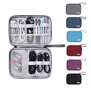 Electronics Organizer Travel Case Portable Waterproof Cable Organizer Bag for Small Charging Cords Cables SD Card Grey Zip