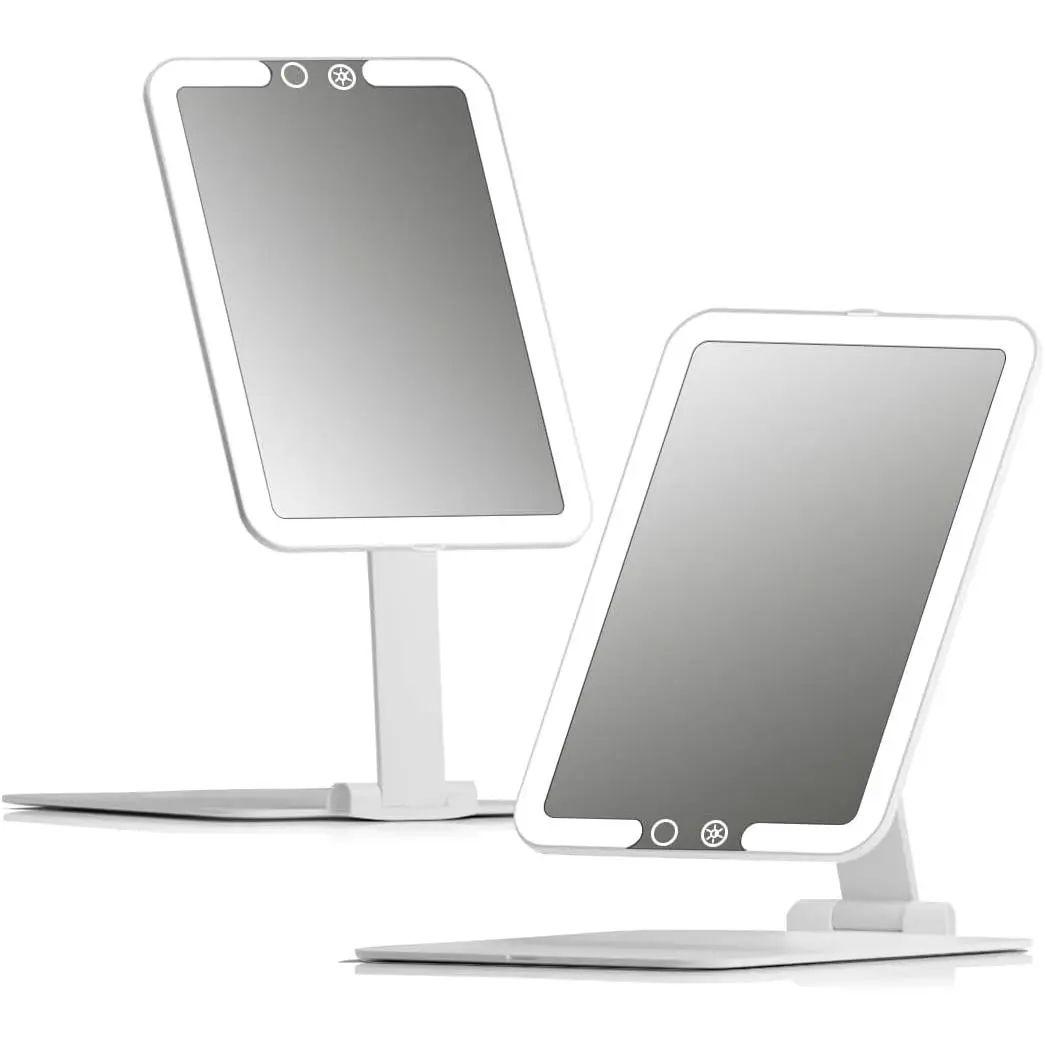 Rechargeable Travel Makeup Mirror with Bright LED Lights and 3 Color Modes - Ultra Thin, Portable and Lightweight, Touch Dimming, Compact Folding Mirror, Lighted Vanity Mirror, Nora Mini