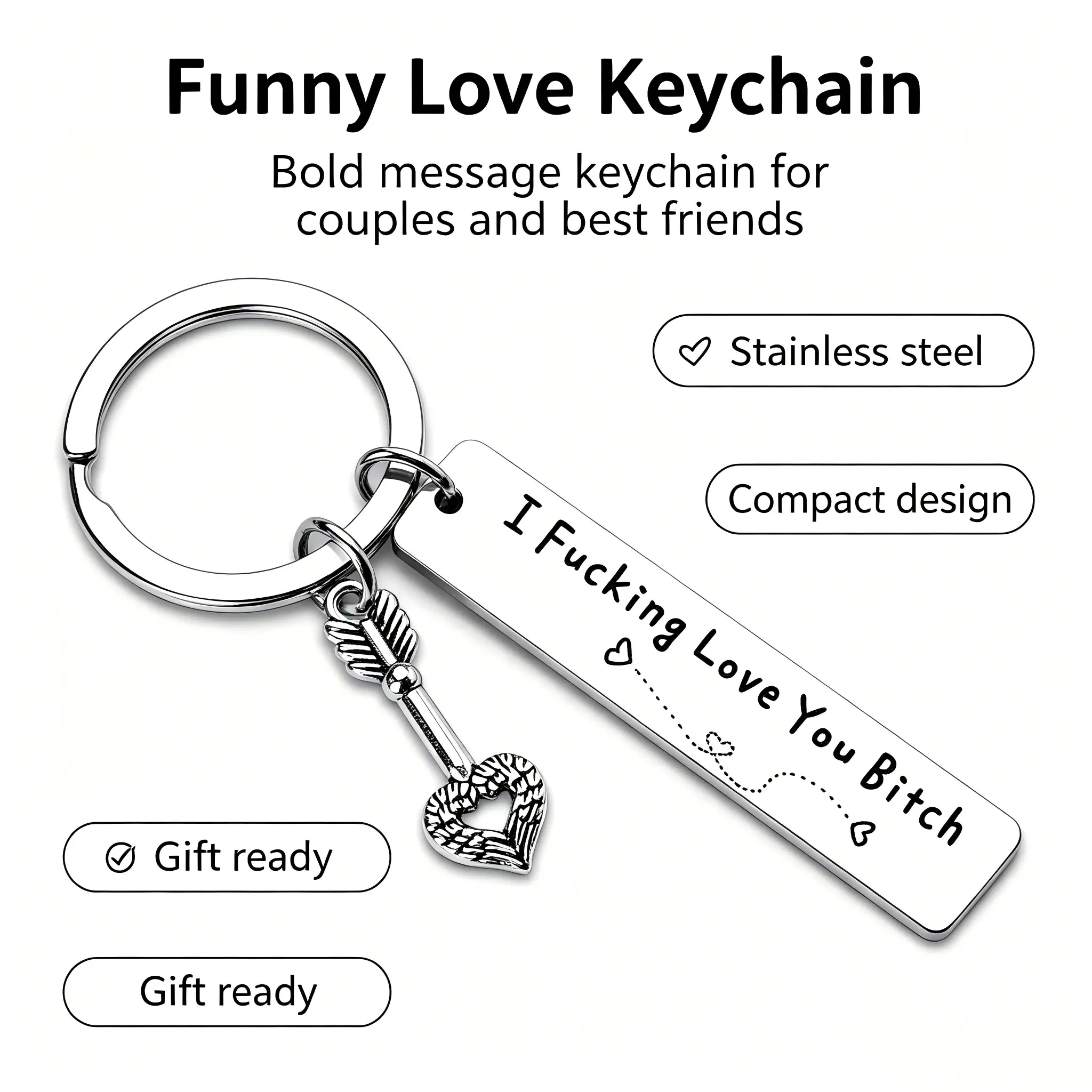 Engraved Custom Keychains with Funny Playful Message - Durable & Cute Friendship Pendant for Women, Cousins - Girly Fun Gift for Happy Birthday, Christmas