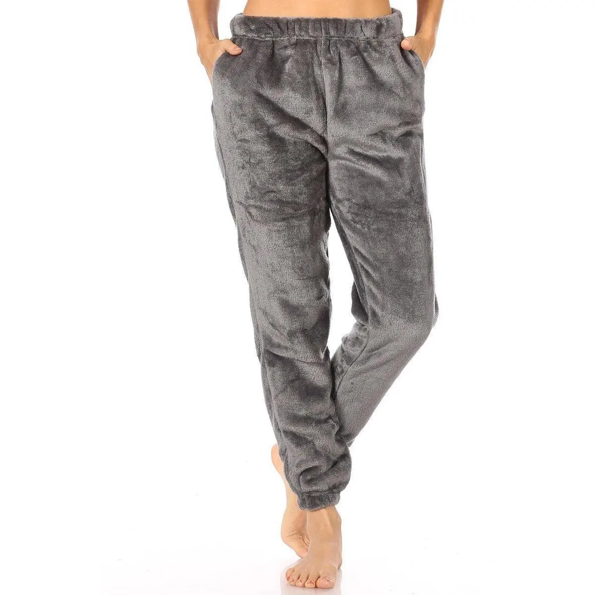 Double Side Plush Fur Joggers Sweatpants - Gray