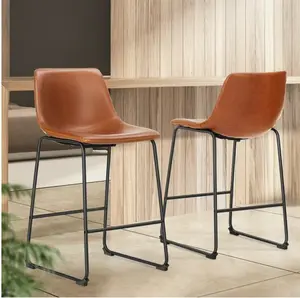 Counter Height Bar Stools Set of 2 With Back and Footrest, Metal Frame, 26 inch, Brown/ Black / Green