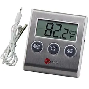 Easy to Read Refrigerator Freezer Thermometer with Alarm, High & Low Temperature Alarms Settings, Stainless Steel & White