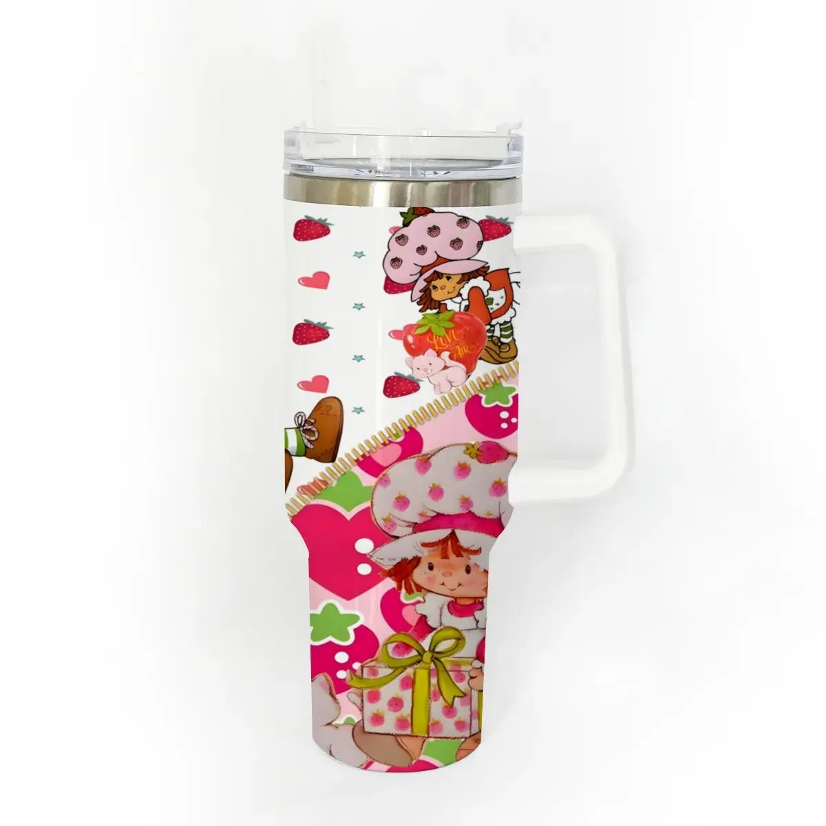 40oz Stainless Steel Tumbler, 1 Count Strawberry Shortcake Pattern Insulated Water Bottle, Stainless Steel Thermos, Stainless Steel Flask, Drinking Cup for Home Office School, Boyfriend Gift, Drinkware, Summer Cool Bottle