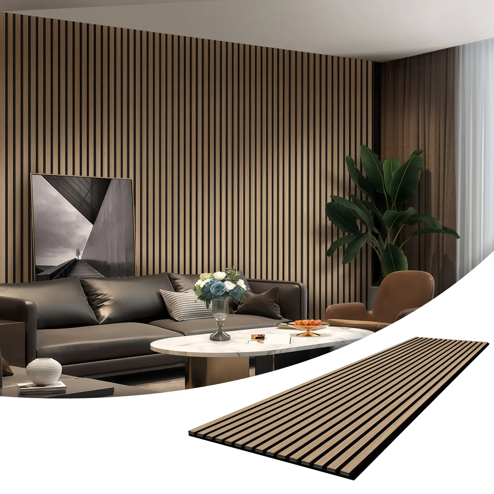 THSTAR Oiled Oak Self-Adhesive Rectangular Engineered Wood Veneer Fluted Acoustic 3D Wall Panels - Interior Sound Attenuator for Contemporary Decor, 23.6"x47.2"x0.39" 4-Pack for DIY Home Improvement Users, Sound Attenuator 3D Wall Panels, Accent Wall Pane
