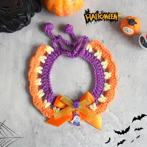 6pcs Spooky Hand-Knitted Halloween Dog Collars & Bibs Set |   Perfect for Small to Large Dogs, Parties & Outdoor Fun