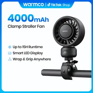 Warmco Portable Stroller Fan, 4000mAh Rechargeable Clip on Fan for Baby, Heavy Duty Clamp for Treadmill, Golf Cart & Peloton, 4 Speeds Quiet Personal Cooling Fan, 360° Rotatable with LED Display