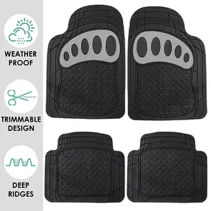Waterproof Universal Fit Car Floor Mats, Rubber Car Carpet Mats, Black Car Mats with Anti-Slip Nibbs Backing & Driver Pad Fit for SUV,Vans,sedans, Trucks,Set of 4pcs