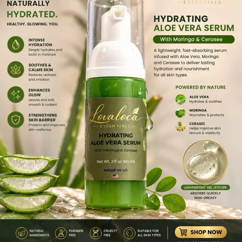 Facial  hydrating Serum (2oz) - Lightweight Moisturizing Nourishing Skincare, Reduces Puffiness, Promotes Soft Glowing Skin, Ideal for Acne-Prone Skin, Moisturizer