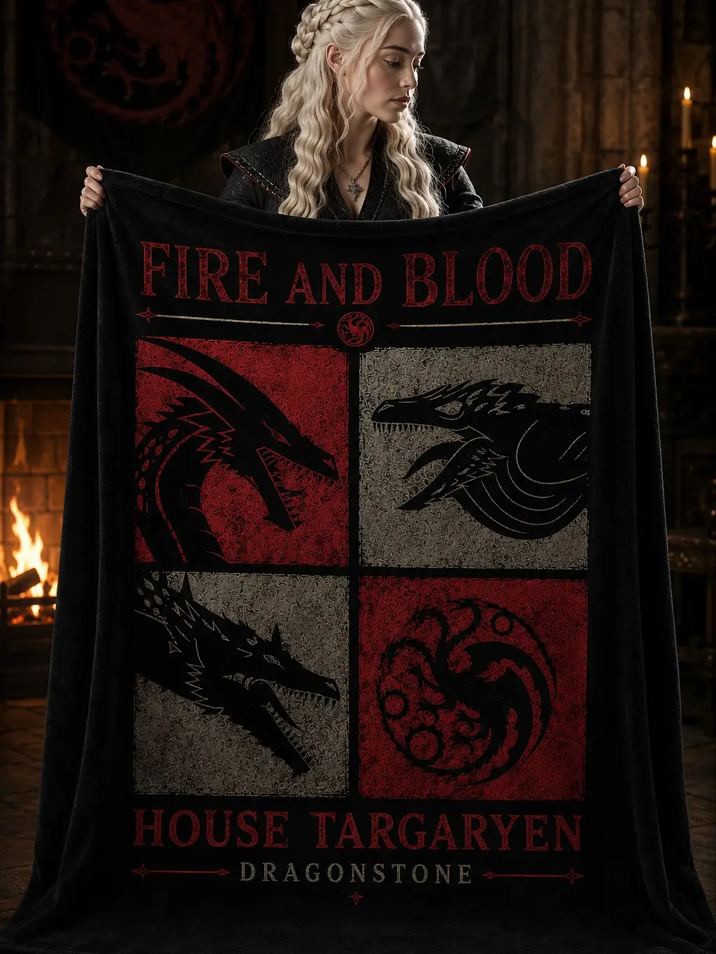 House Targaryen Blanket | HOTD Fan Gift | Fire and Blood Dragon Sigil Throw | House of the Dragon Merch | Soft Plush Fleece Bedding & Cozy Couch Accessory for Fantasy Readers