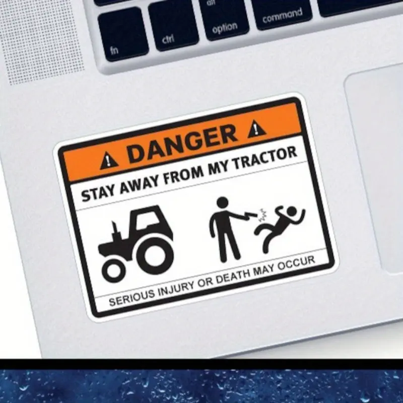 5pcs Danger Stay Away From My Tractor funny Warning Sticker Bold Safety Decal for Farms, Vehicles,safety helmet stickers