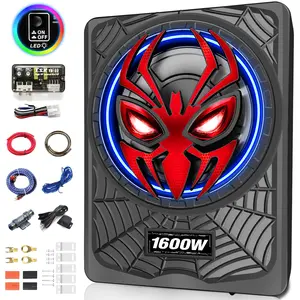 TANVSO 1600W Slim Under seat Car Subwoofer and Amp Package, Powered Subwoofer with Built-in Class D Amplifier, Cast Aluminum Body, LED Ambient Light Switch, Deep Bass Subwoofer for Car, Truck, SUV sound system