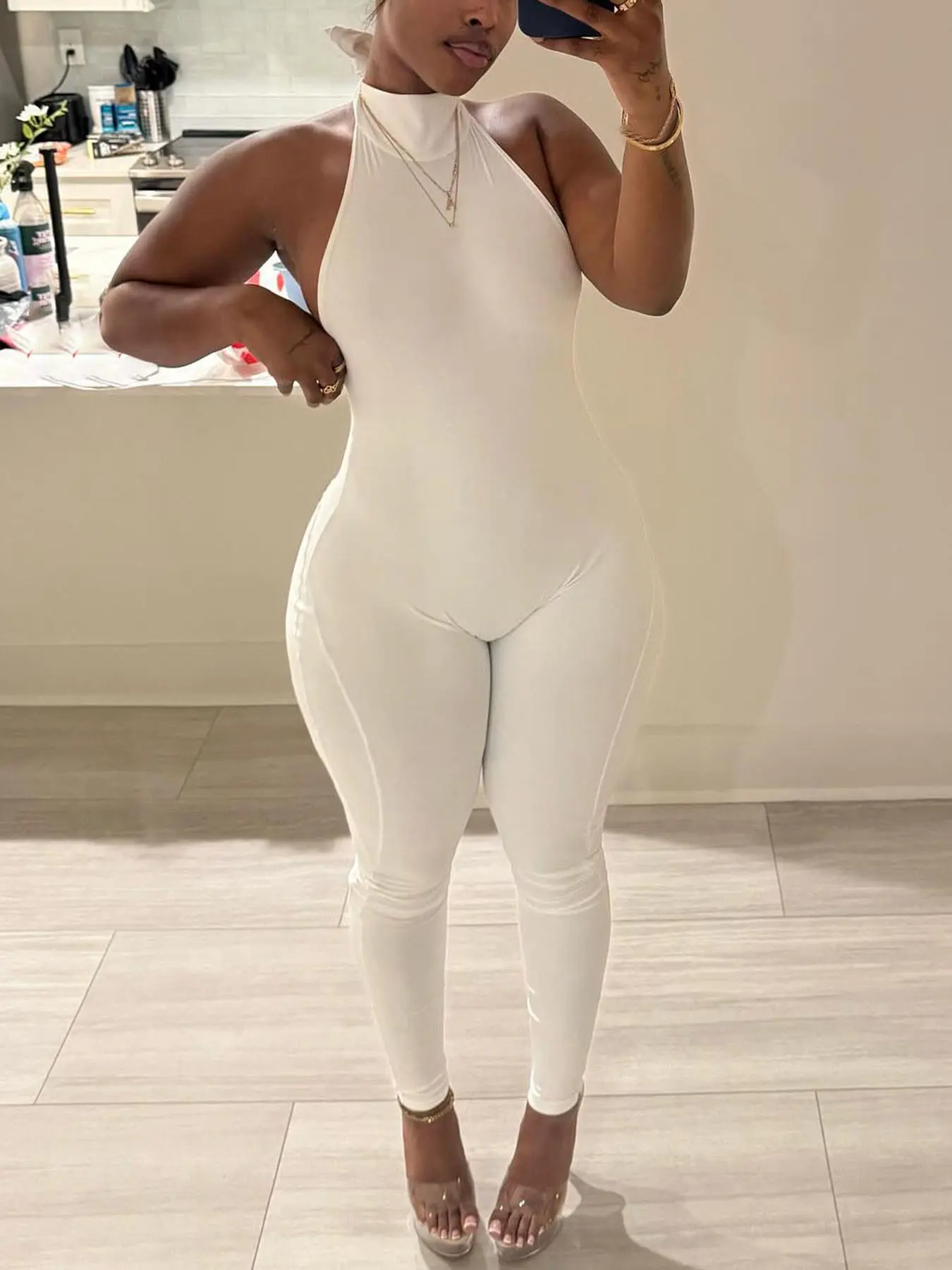 Sexy Backless Halter Bodycon Fashionable Jumpsuit, Open Back Jumpsuit, Fall Winter New Fashion, Tight-Fitting Butt-Lifting One-Piece, Style