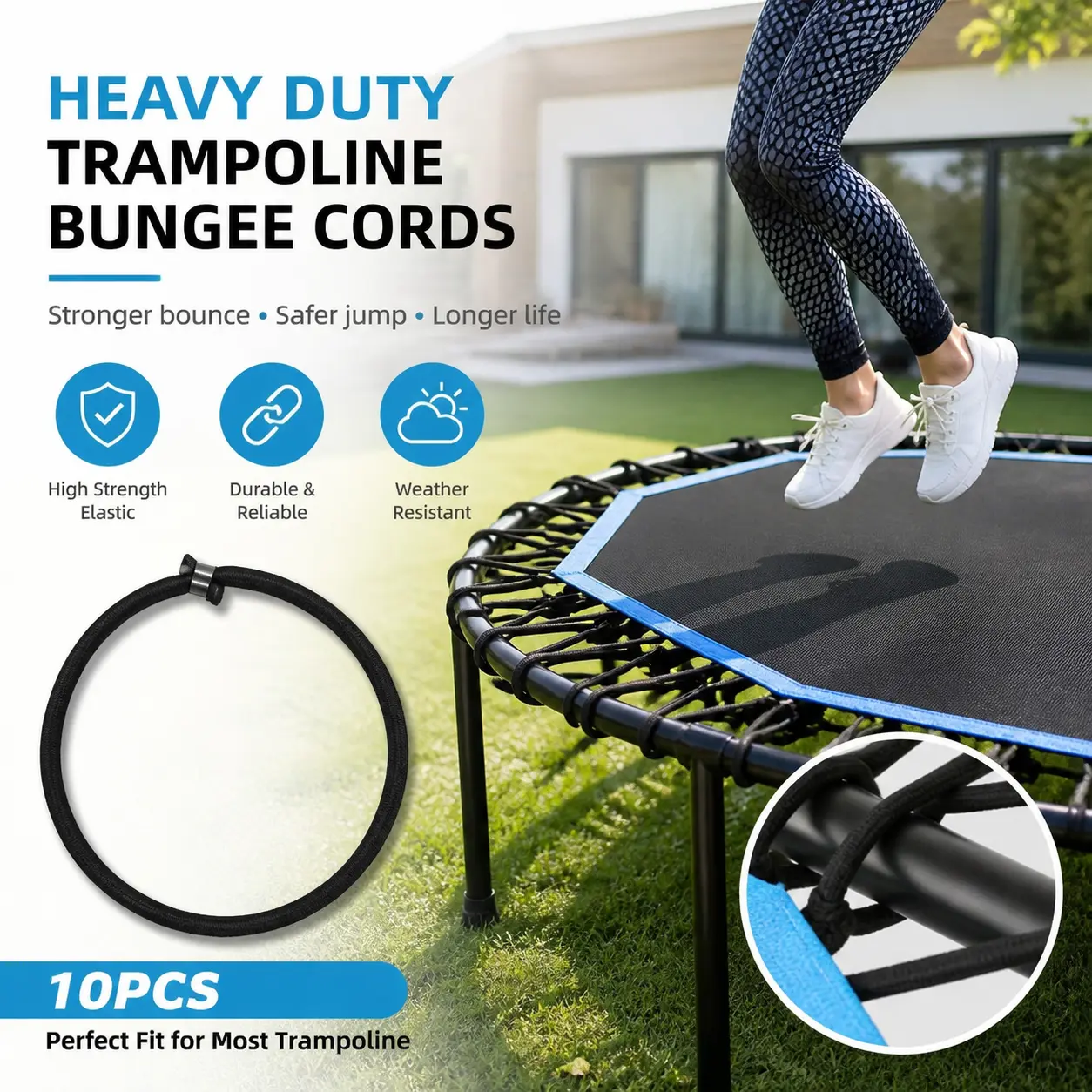 Heavy-Duty Latex Core Trampoline Bungee Fitness Cords, Silent Stretch Replacement Ropes for Fitness Trampolines