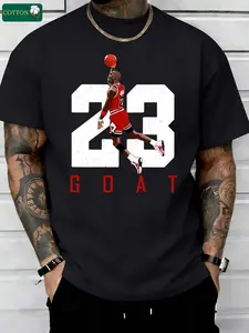 Men’s heavyweight summer loose-fit cotton short-sleeve T-shirt with GOAT letter graphic print; a bold, trendy casual athletic top for men—perfect for streetwear, commuting, outdoor activities, and vacations; an excellent gift for him.