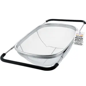 Premium Quality Over The Sink Stainless Steel Oval Colander with Fine Mesh 6 Quart Strainer Basket & Expandable Rubber Grip Handles
