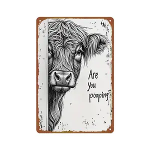 Funny Highland Cow "Are You Pooping?" Aluminum Tin Sign - 8x12 Inch Vintage Metal Wall Décor, Humorous Bathroom & Farmhouse Rustic Wall Art for Indoor & Outdoor