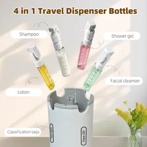 4 in 1 Travel Dispenser, 4 Pack 30ML Travel Bottles with Stickers for Toiletries, Leak Proof Travel Size Containers, Portable for Shampoo Lotion Conditioner Cream White