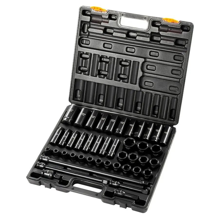 VEVOR Impact Socket Set, 1/2 inches Drive 43 pcs Assortment, 6-Point Metric 9-30mm Standard & Deep Sockets, Hand Tool Kit for Hardware Repairs