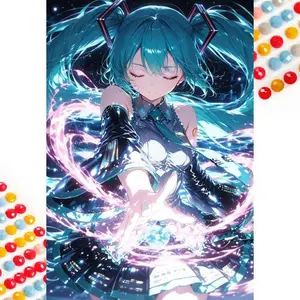 5D DIY Full Drill Round Diamond Painting - Diamond Art Painting Kit Hatsune Miku Mosaic, Diamond Pattern Design Canvas - DIY Decoration, Home Wall Art, Suitable for Halloween, Christmas, Birthdays, and Anniversary Gifts, Diamond Painting Kits