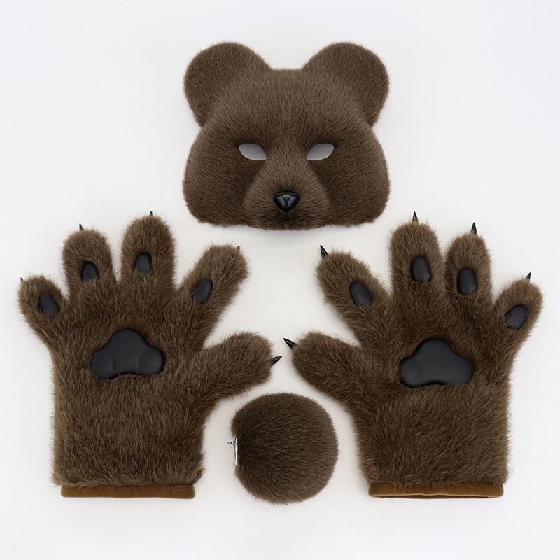 Furry Black Bear Cosplay Set – Plush Bear Mask, Paw Gloves & Tail for Halloween, Costume Parties & Cosplay Events