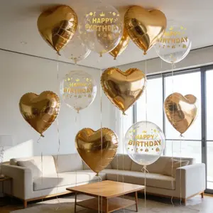 17-Piece Aluminum Foil Stickers Set, Transparent Bubble Balloons, Heart-Shaped Balloon Kit for Birthday Parties, Valentine's Day, Weddings