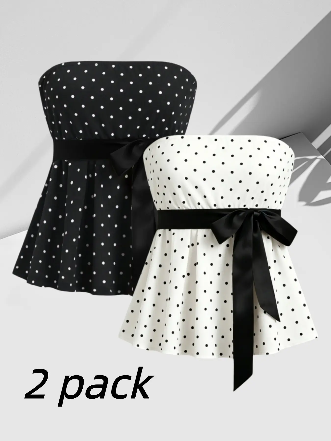 Y2K Style Casual Polka Dot Crop Top, Strapless Design with Butterfly Waist Belt, Trendy Chic Fashion for Women, Available in 1/2 Sizes, Casual Cropped Top