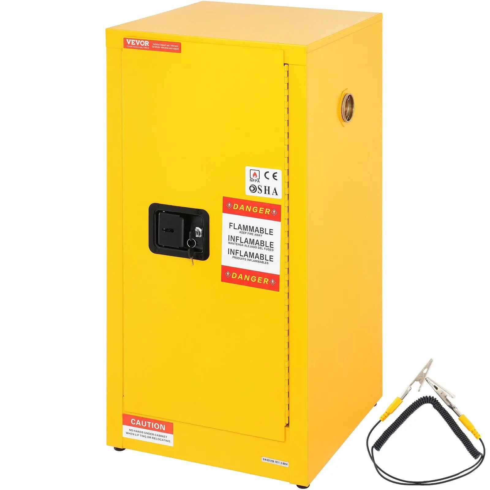 【Summerfinds】VEVOR Yellow Explosion-Proof Flammable Safety Cabinet, 16 Gal Cold Rolled Steel Storage Cabinet (18.1x18.1x35.4 in) with 2 Adjustable Shelves, 1 Door, 86 lbs Capacity, Collecting Tank, Grounding Conductor, Ventilation Holes for Workshops, Gar