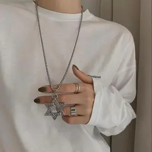 Vintage Double-Sided Star of David Pendant | Men's Titanium Steel Hip Hop Necklace #MensHipHopJewelry #TitaniumSteelNecklace #StreetwearAccessories #CoolGuyStyle men unisex regalo energy jewelry first bracelet valentine's day gifts junk jew lery flex Set