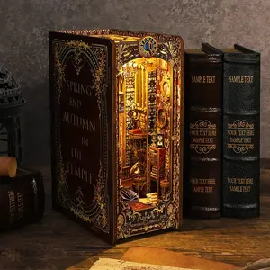3D Puzzle Book Stand House (saint John Church), Miniature Wooden DIY Dollhouse Kit with LED Light, Miniature Furniture, Creative Room Decor, Suitable for Adults & Teens