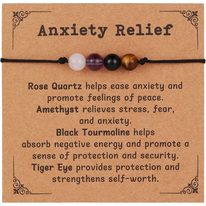 Empath Protection Bracelet Anxiety Relief Gifts for Her Natural Healing Crystal Beaded Bracelet with Rose Quartz Amethyst Hematite & Tiger Eye Stones