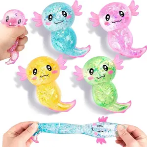 4-Piece Glitter Stress Relief Salamander Toy, Cute Malt Filled Sensory Decompression Toy, Suitable for Kids & Adults, Birthday Party Gift