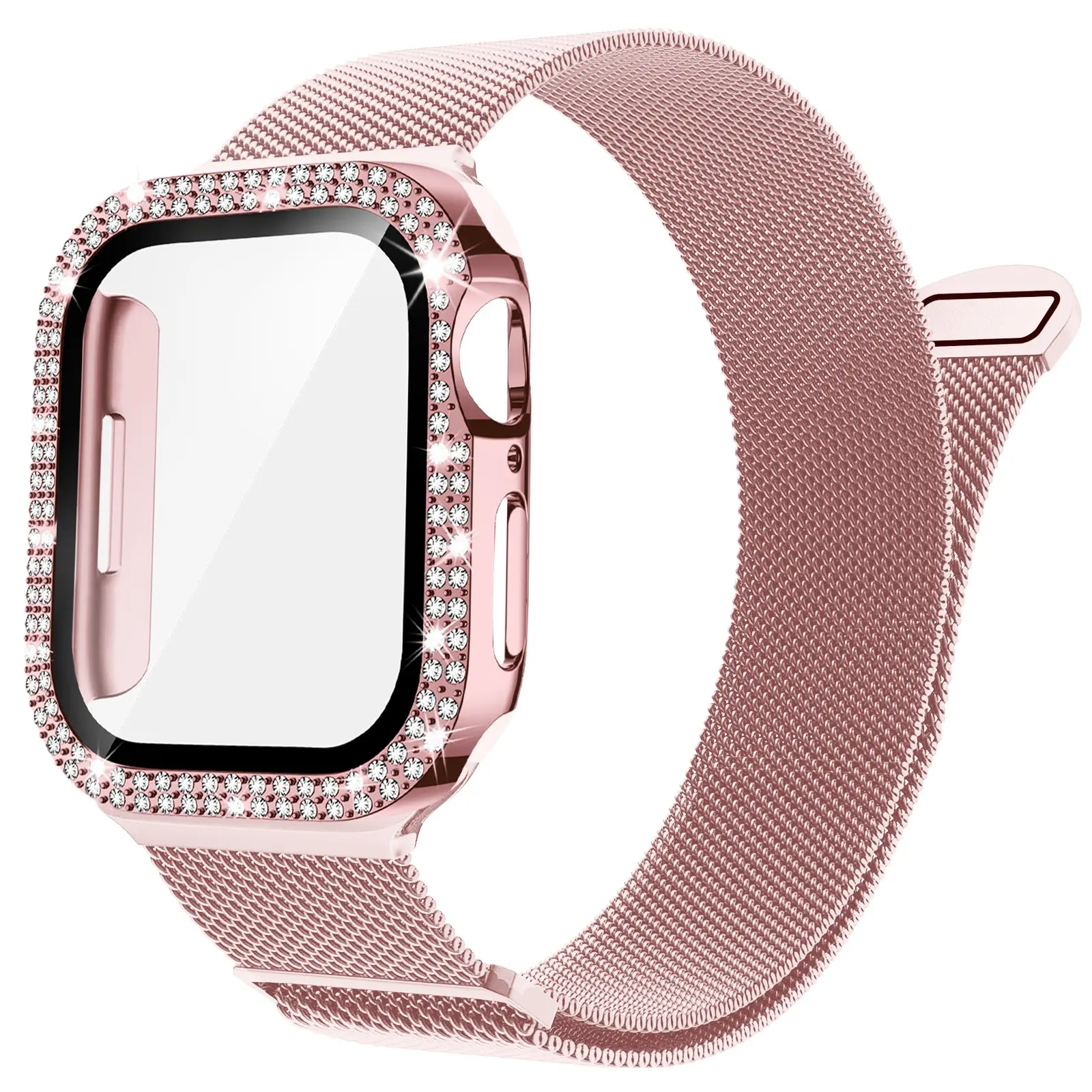 Magnetic Band and Protective Case Set for Apple Watch, Stainless Steel Milanese Loop, Compatible with 38mm-46mm & 49mm, Unisex, Iwatch Series 11/10/9/8/7/6/5/4/se/ultra/ultra 2, Milanese Mesh Band, Smartwatch Compatible Bands, Wearable Tech Accessories