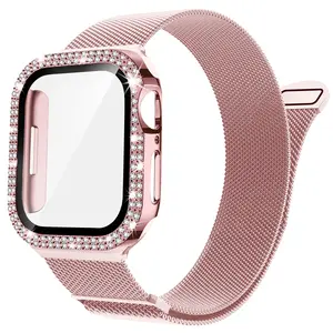 Magnetic Band and Protective Case Set for Apple Watch, Stainless Steel Milanese Loop, Compatible with 38mm-46mm & 49mm, Unisex, Iwatch Series 11/10/9/8/7/6/5/4/se/ultra/ultra 2, Milanese Mesh Band
