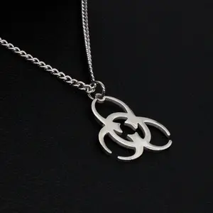 Biohazard Symbol Necklace ， Punk Hip Hop Stainless Steel Pendant ， Edgy Unisex Streetwear Jewelry ， Instagram Trendy Gothic Accessory ， Gift