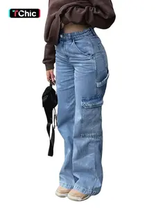 Teen Girls' Y2K Style Denim Cargo Pants, Trendy Casual Design, Comfortable Non-Elastic Fabric, Perfect for Daily Wear & Outdoor Adventures