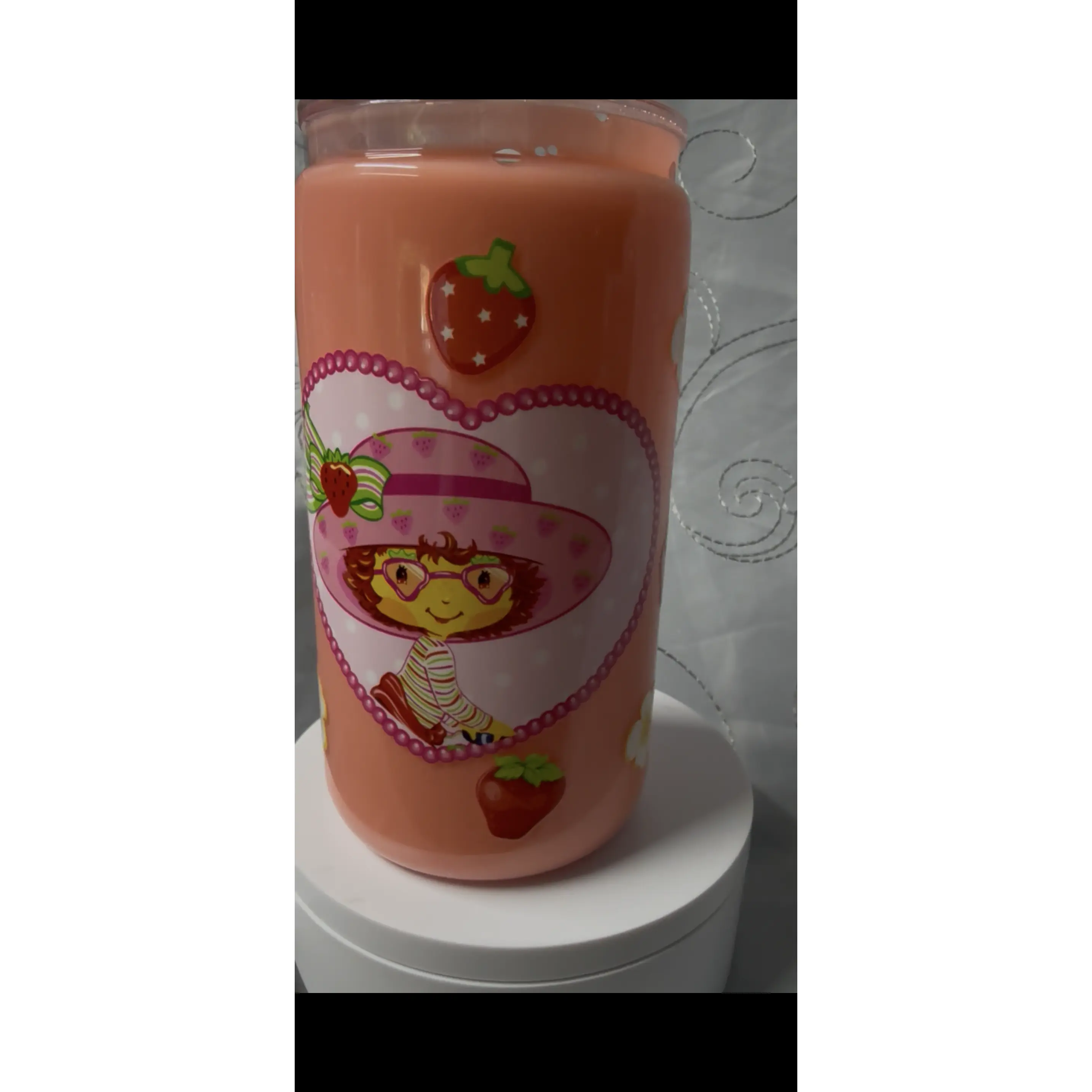 16 Oz Reusable Strawberry Shortcake Tumbler with Lid, Washable Water Bottle for Kitchen Drinkware Use, Water Bottles