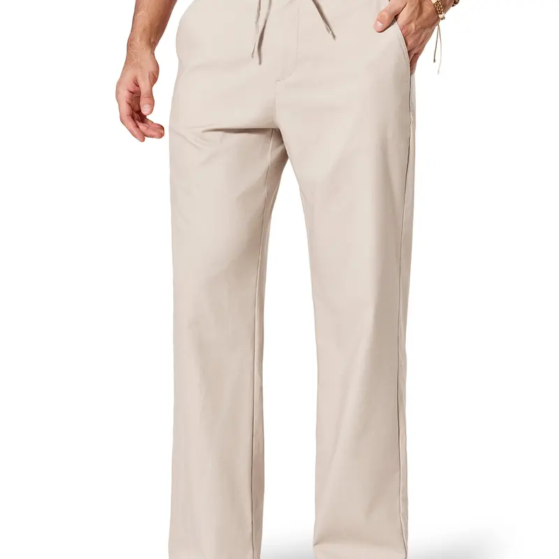 COOFANDY Men's Cotton Linen Pants Casual Drawstring Dress Pants Beach Summer Lightweight Trousers